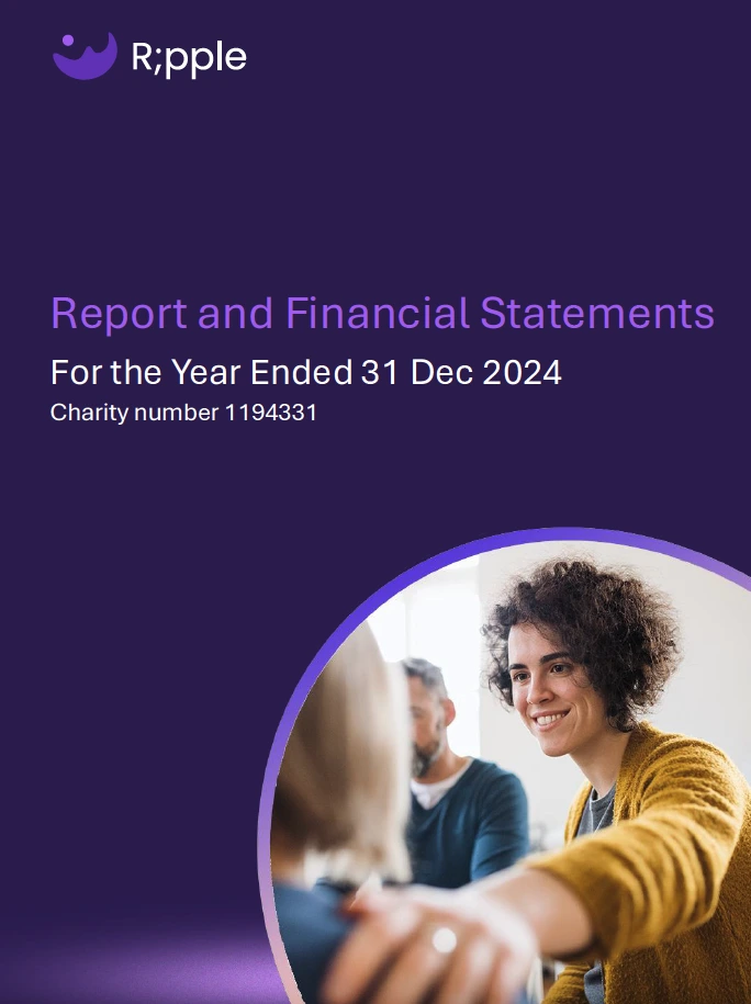 R;pple Report and Financial Statements for the Year Ended 31 Dec 2024. A person smiles warmly, reaching out towards the vi...