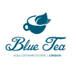 Blue Tea Agile Software Systems, London — logo featuring a teal tea cup with a leaf motif.