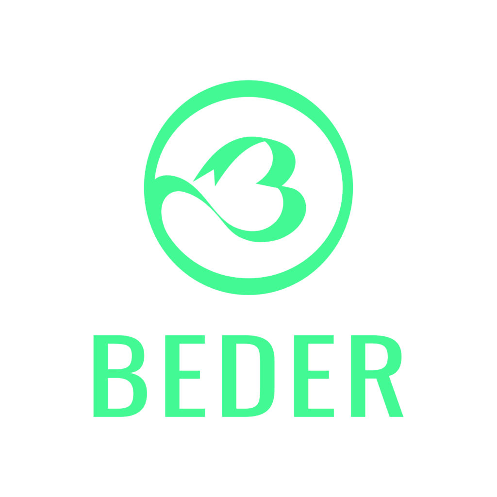 64fd7936a638bbb9ea3ff44c_63691111c171f85682511d1c_BEDER Beder charity logo: a green circular emblem featuring a stylised letter B with a heart, above the word BEDER.