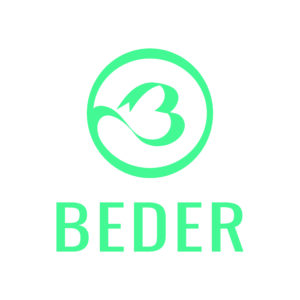 Beder charity logo: a green circular emblem featuring a stylised letter B with a heart, above the word BEDER.