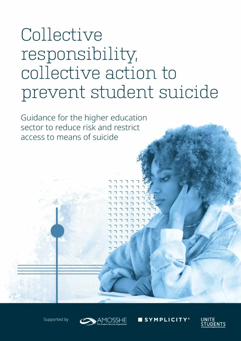 Report cover: 'Collective responsibility, collective action to prevent student suicide' – guidance for higher education on...