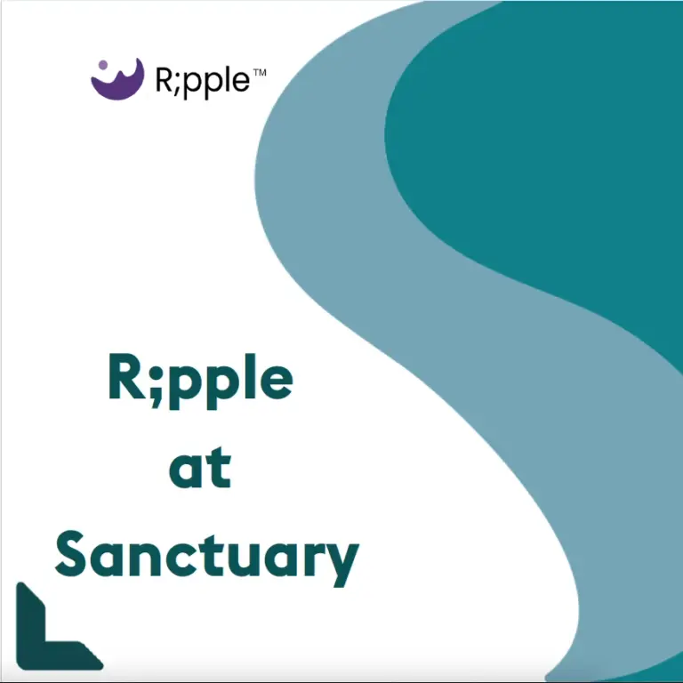 R;pple at Sanctuary – a partnership initiative graphic featuring the R;pple logo and flowing teal wave shapes.