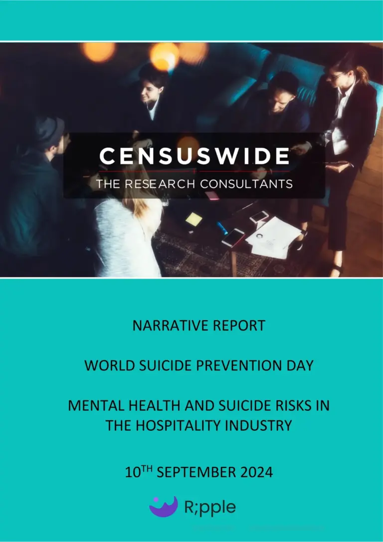 Censuswide research report cover: Mental Health and Suicide Risks in the Hospitality Industry, published 10 September 2024...